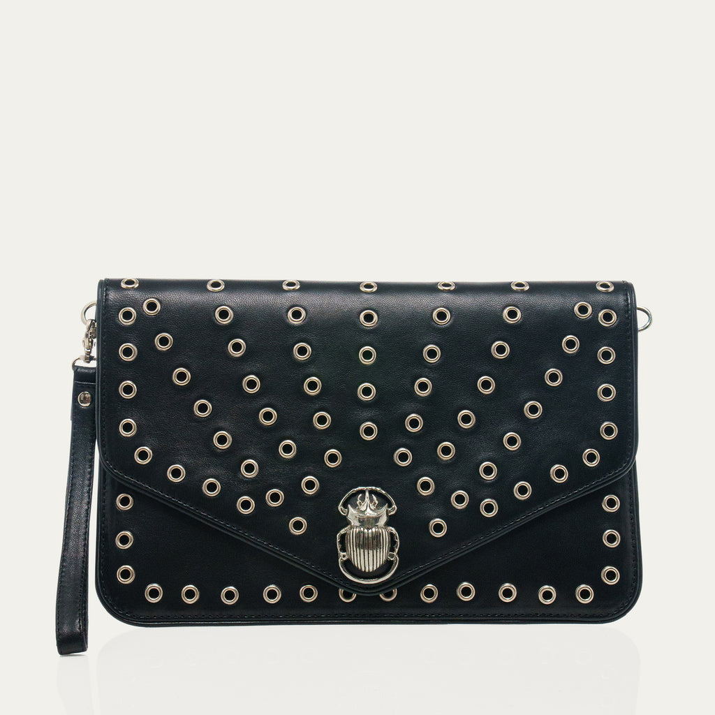 Alicia Leather Pouch Black Nappa Leather With Eyelets