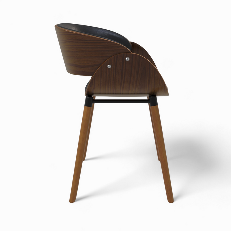 Polo - Chaise En Cuir Synthétique Noir Et Bois Plaqué Noyer