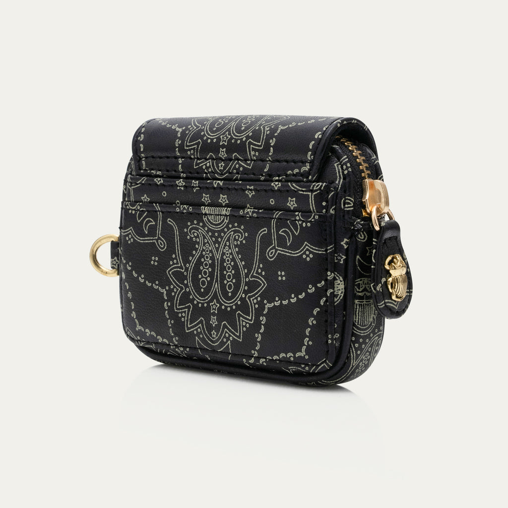 Black Karl Nappa Leather Coin Purse with Bandana Print