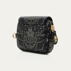 Black Karl Nappa Leather Coin Purse with Bandana Print