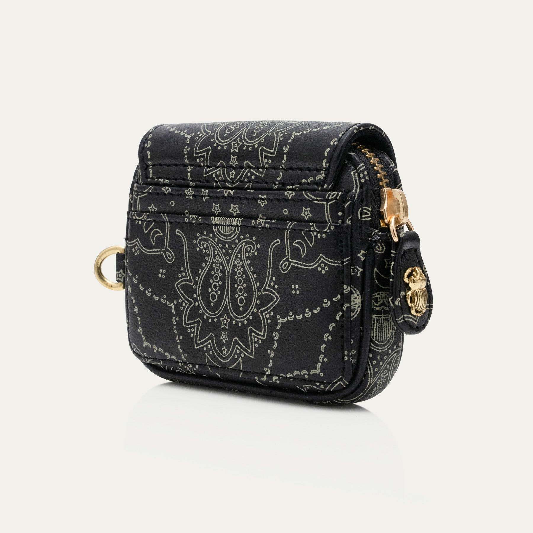 Black Karl Nappa Leather Coin Purse with Bandana Print