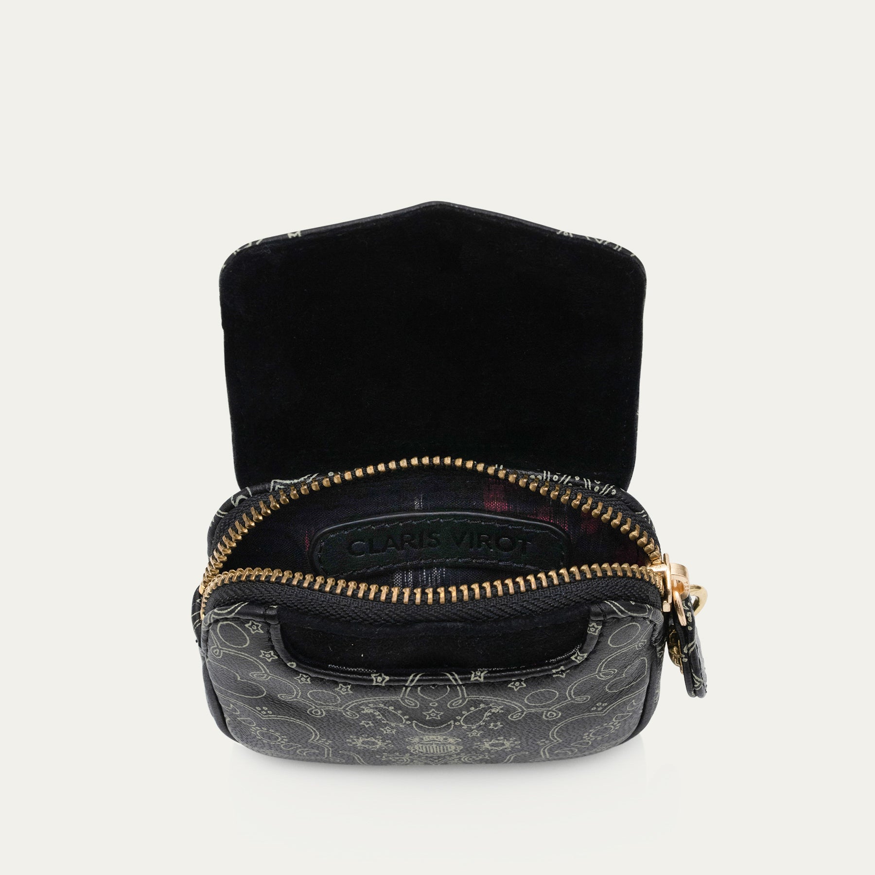 Black Karl Nappa Leather Coin Purse with Bandana Print