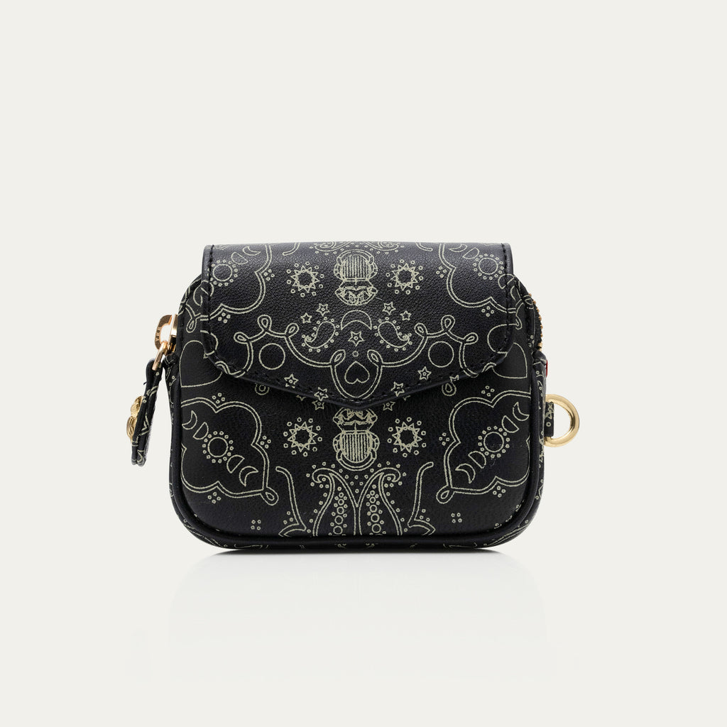 Black Karl Nappa Leather Coin Purse with Bandana Print