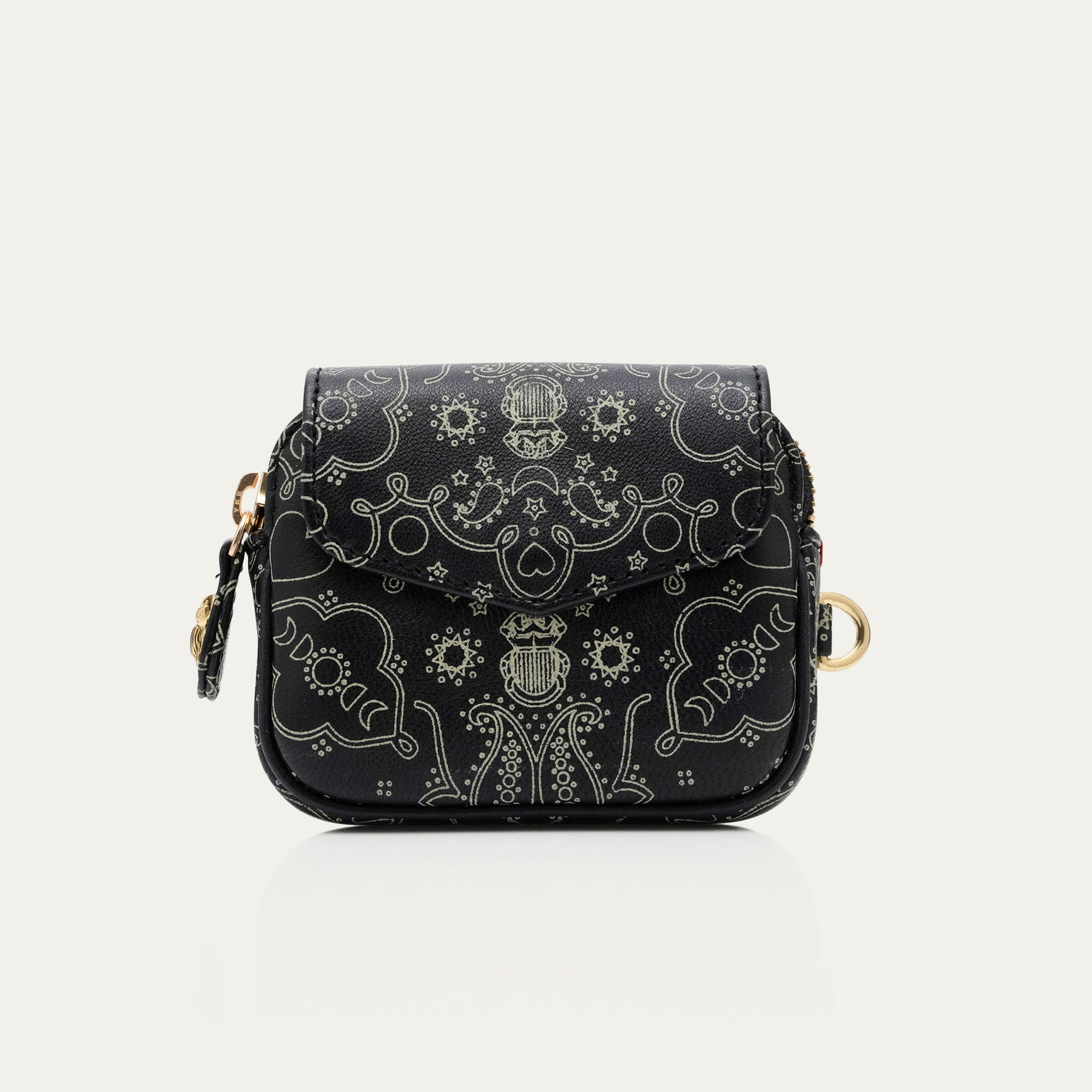 Black Karl Nappa Leather Coin Purse with Bandana Print