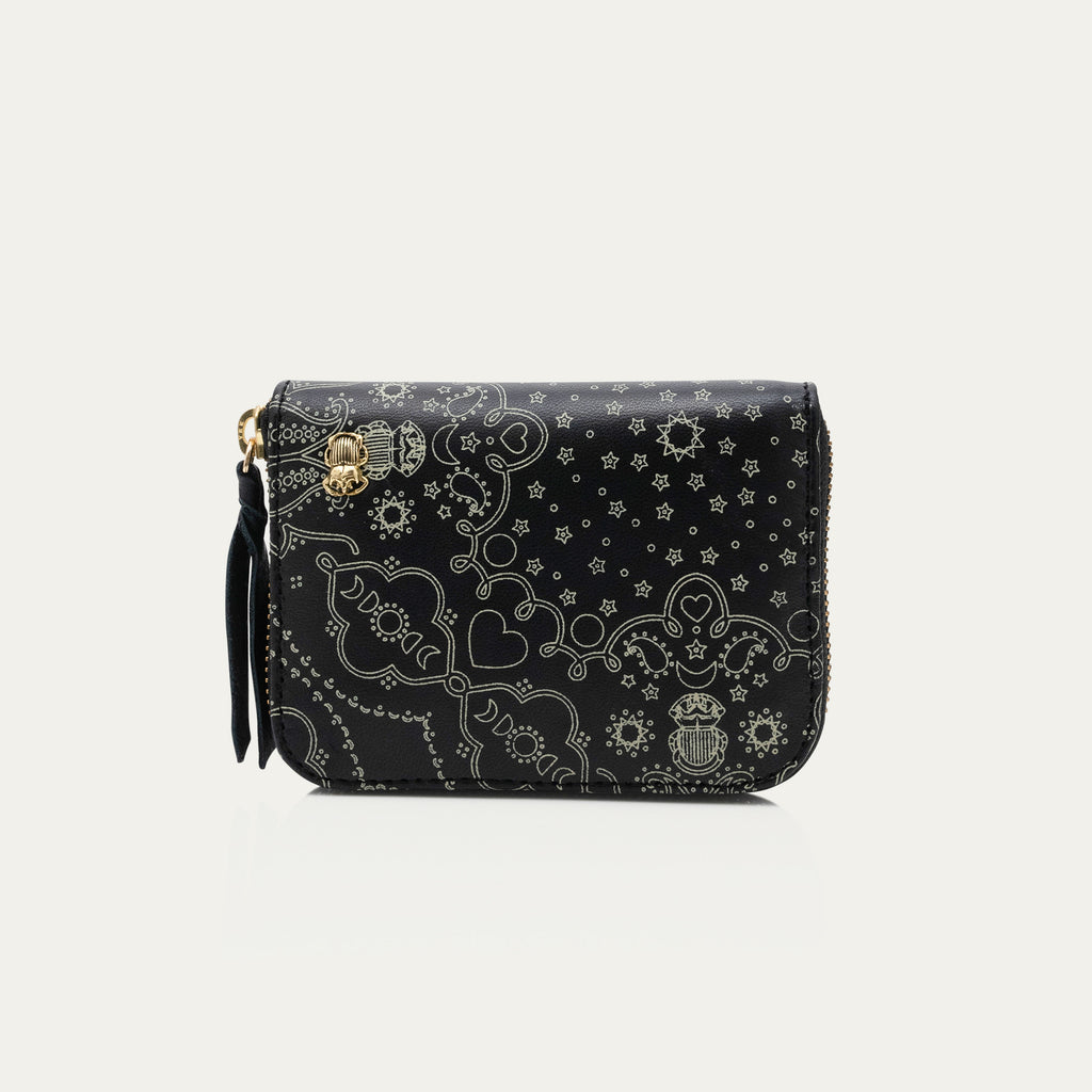 Black Mini Bob Nappa Leather Wallet with Bandana Print
