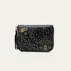 Black Mini Bob Nappa Leather Wallet with Bandana Print