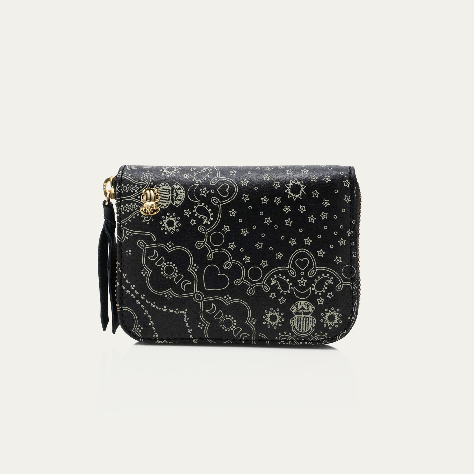 Black Mini Bob Nappa Leather Wallet with Bandana Print
