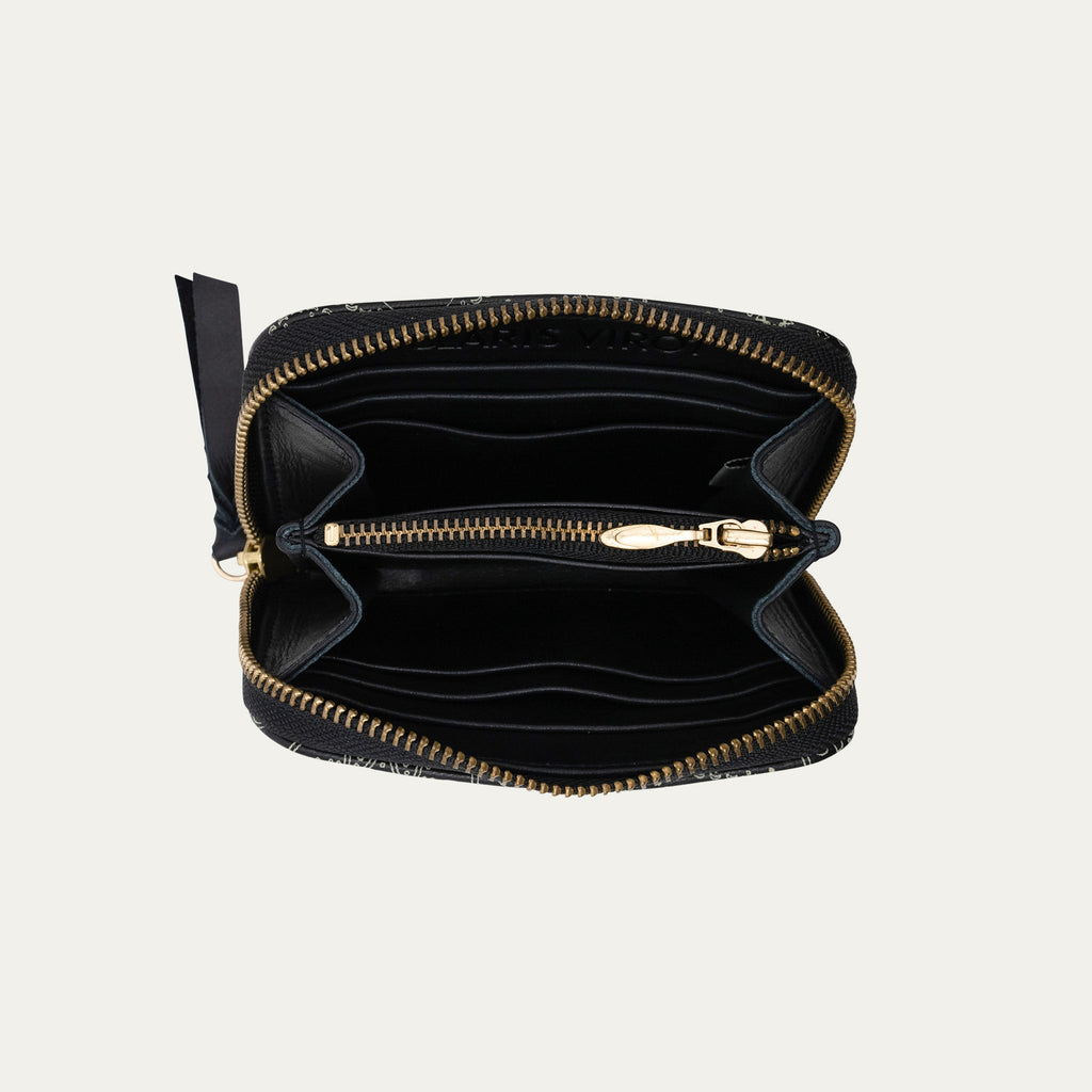 Black Mini Bob Nappa Leather Wallet with Bandana Print