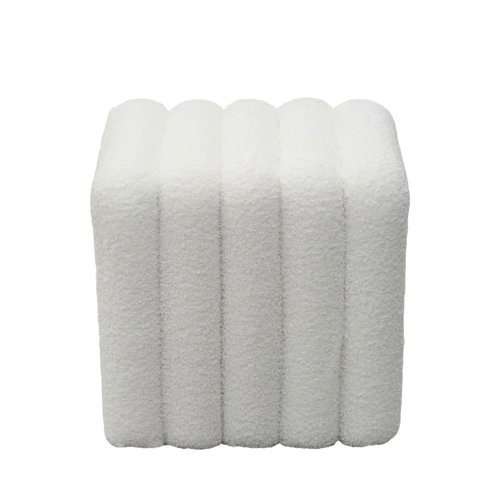 Leto - Padded Pouffe - Bouclé Fabric - White