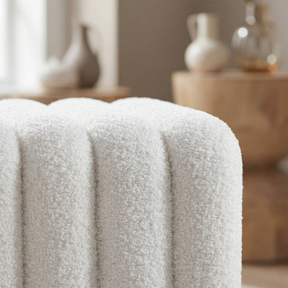 Leto - Padded Pouffe - Bouclé Fabric - White