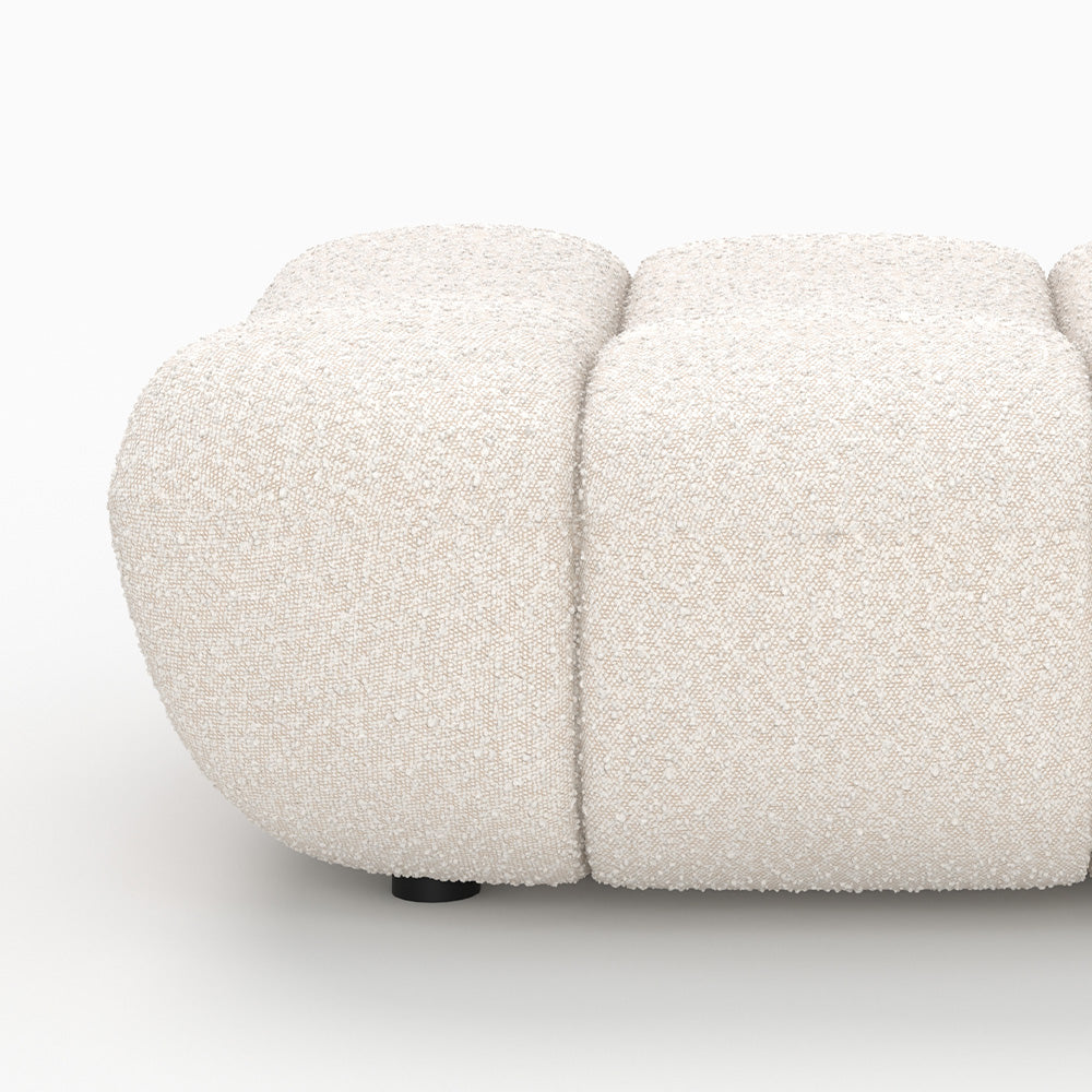 Teddy - Conjunto de Sillón y Puf de Tejido Bouclé Blanco