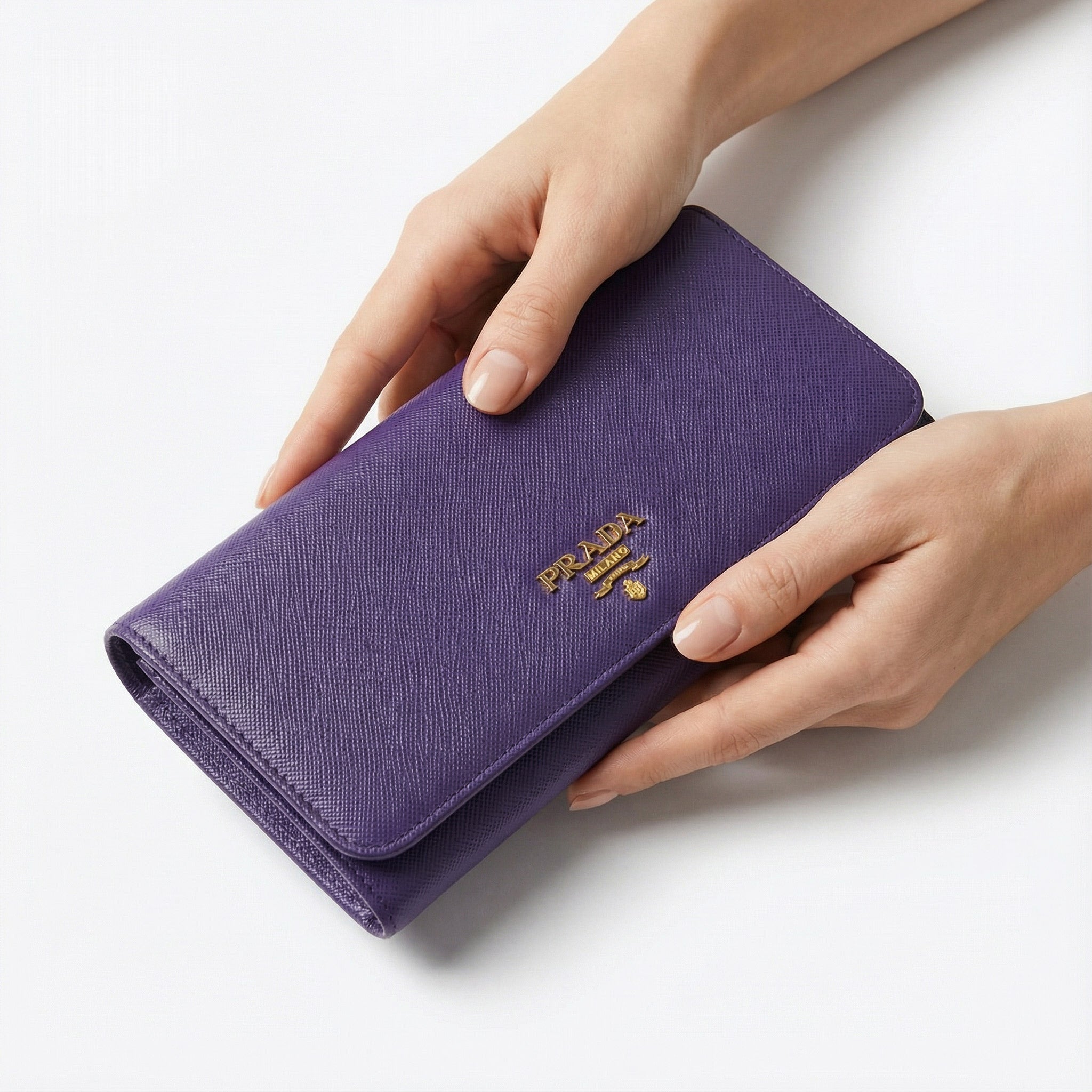 Long Prada Wallet in Purple Saffiano Leather