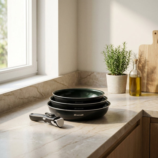 Batterie De Cuisine 4 Pièces - Aluminium Noir Avec Revêtement Diamant Perlé