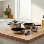 7-Piece Stackable Cookware Set with Removable Handle - Silver