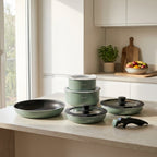 Stackable Cookware Set With Removable Handle 10 Pieces - Pastel Green