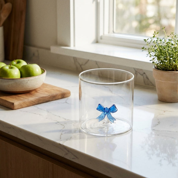 Borosilicate Glass Cup - Blue Bow Figurine