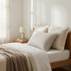 Cotton Satin Pillowcase - Houndstooth - Taupe