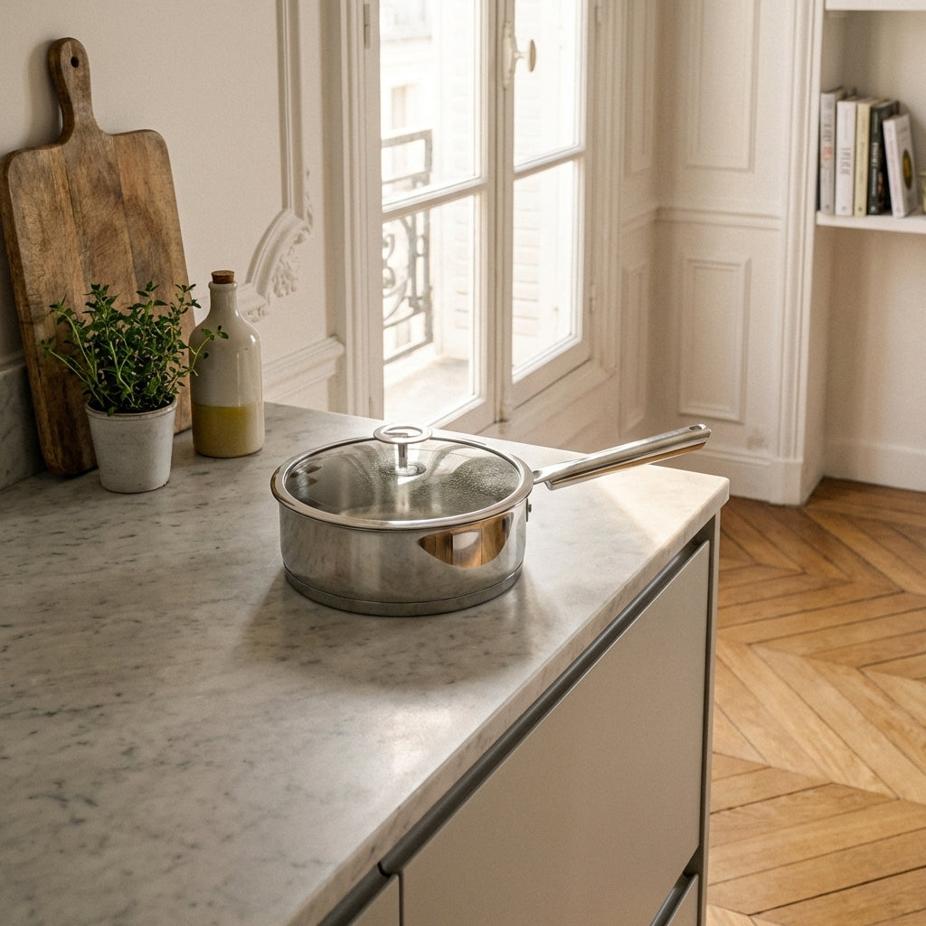 Elysée - Cacerola baja de acero inoxidable revestido de 24 cm con tapa universal