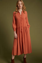 Robe-Chemise Longue - Brique - Femme