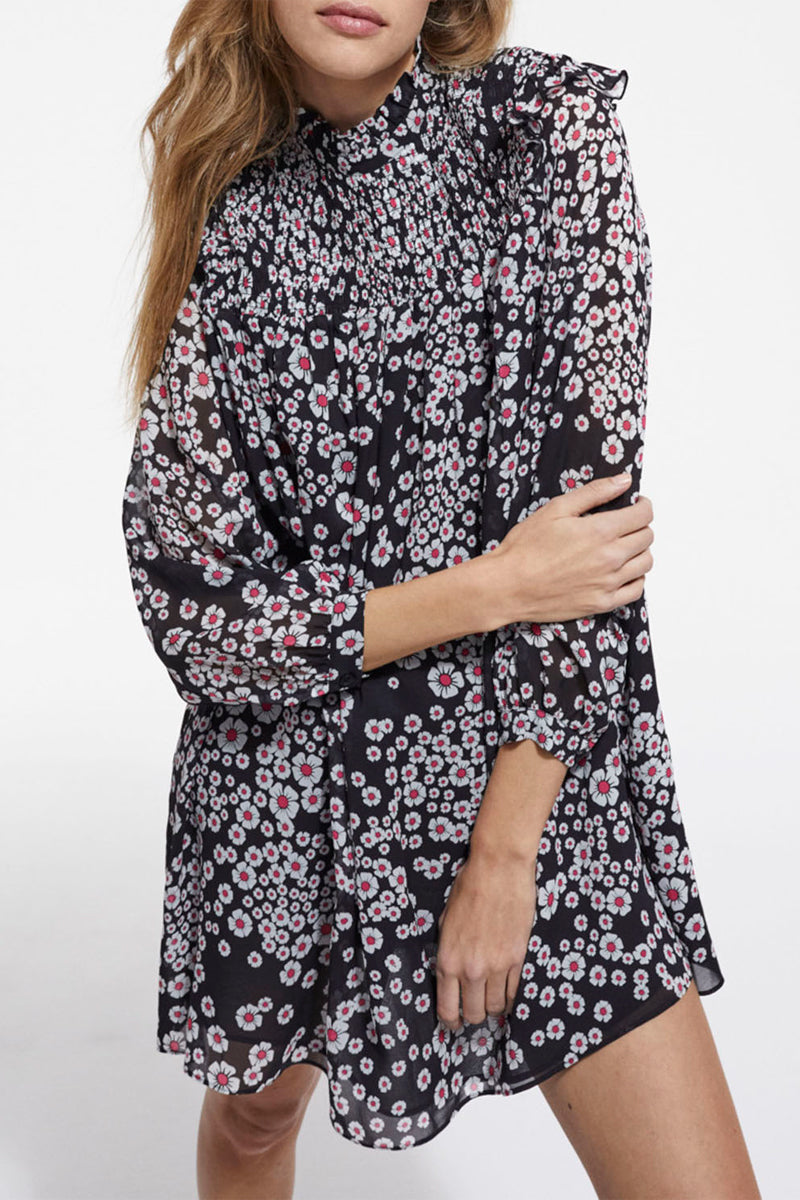 The Kooples - Robe Trapèze - Noir Et Rose - Femme