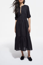 The Kooples - Robe Longue Brodée Noire - Femme