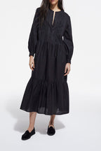 The Kooples - Robe Longue Brodée Noire - Femme