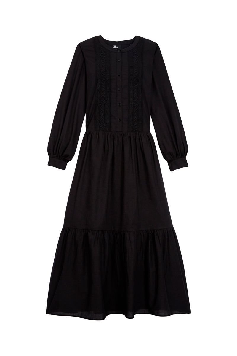 The Kooples - Robe Longue Brodée Noire - Femme