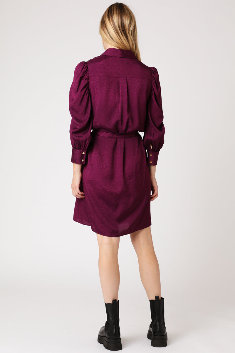Berenice - Robe Courte Chemise Ml Froncee - Darkpurple