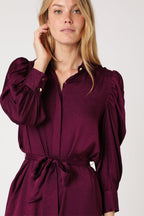 Berenice - Robe Courte Chemise Ml Froncee - Darkpurple
