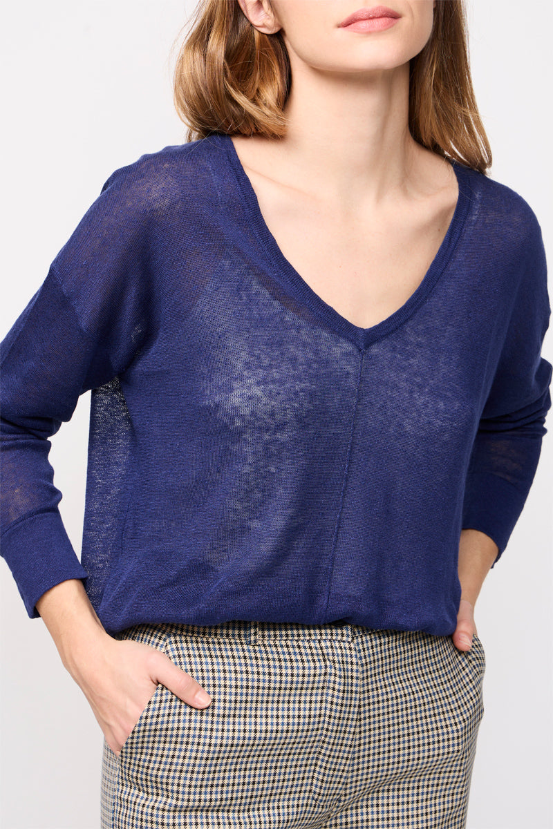 Pull En Lin Pasti Bleu Nuit