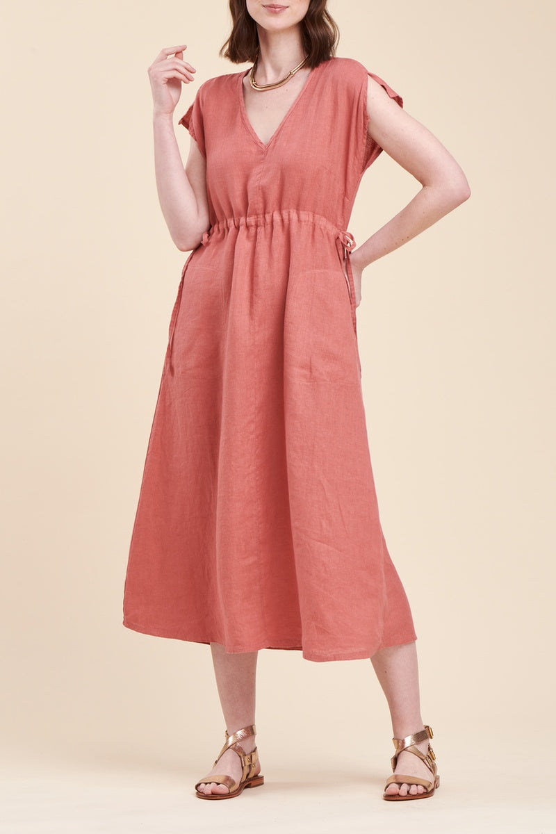 La Fée Maraboutée - Robe Midi En Lin Pelota Saumon