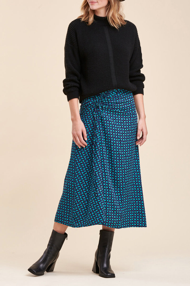 La Fée Maraboutée - Jupe Midi Taille Haute Subi Bleu Marine