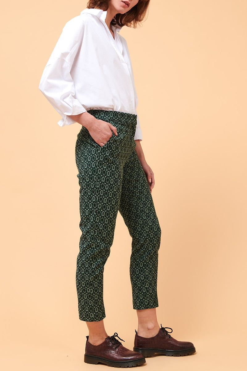 Pantalon Cigarette 7/8 Taille Haute Billy - Vert Foncé