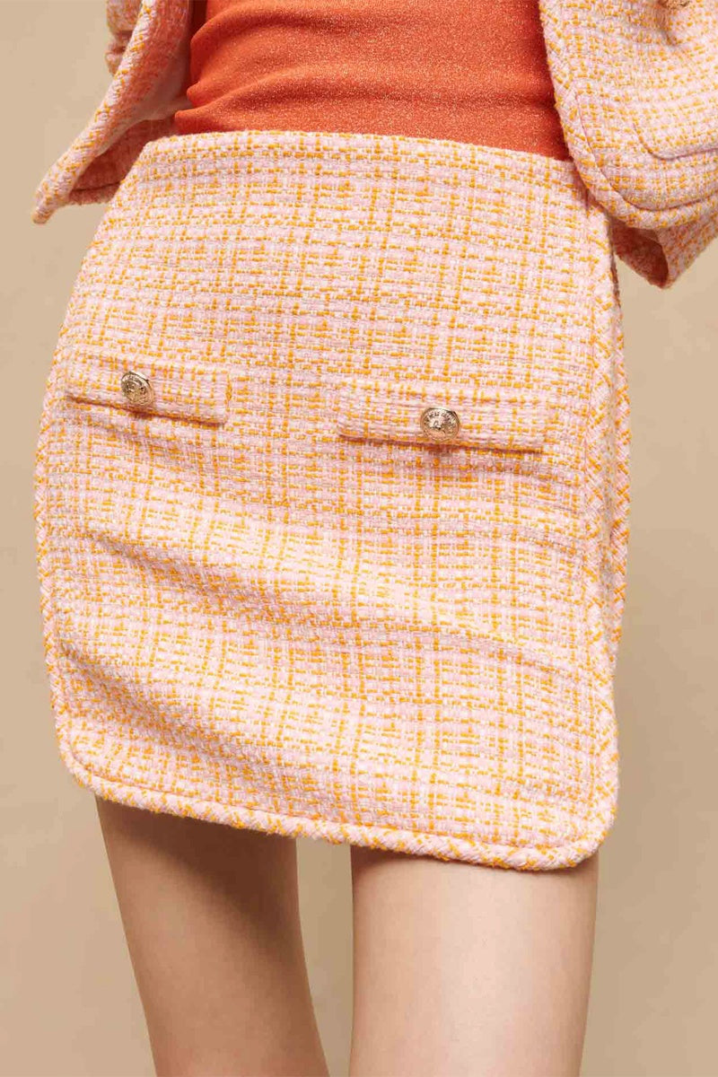 Falda De Tweed Talle Alto - Naranja