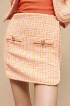 Falda De Tweed Talle Alto - Naranja