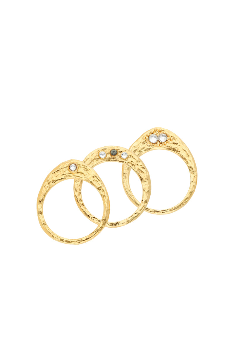 3 Bagues Laiton Doré À L'Or Fin Jaune