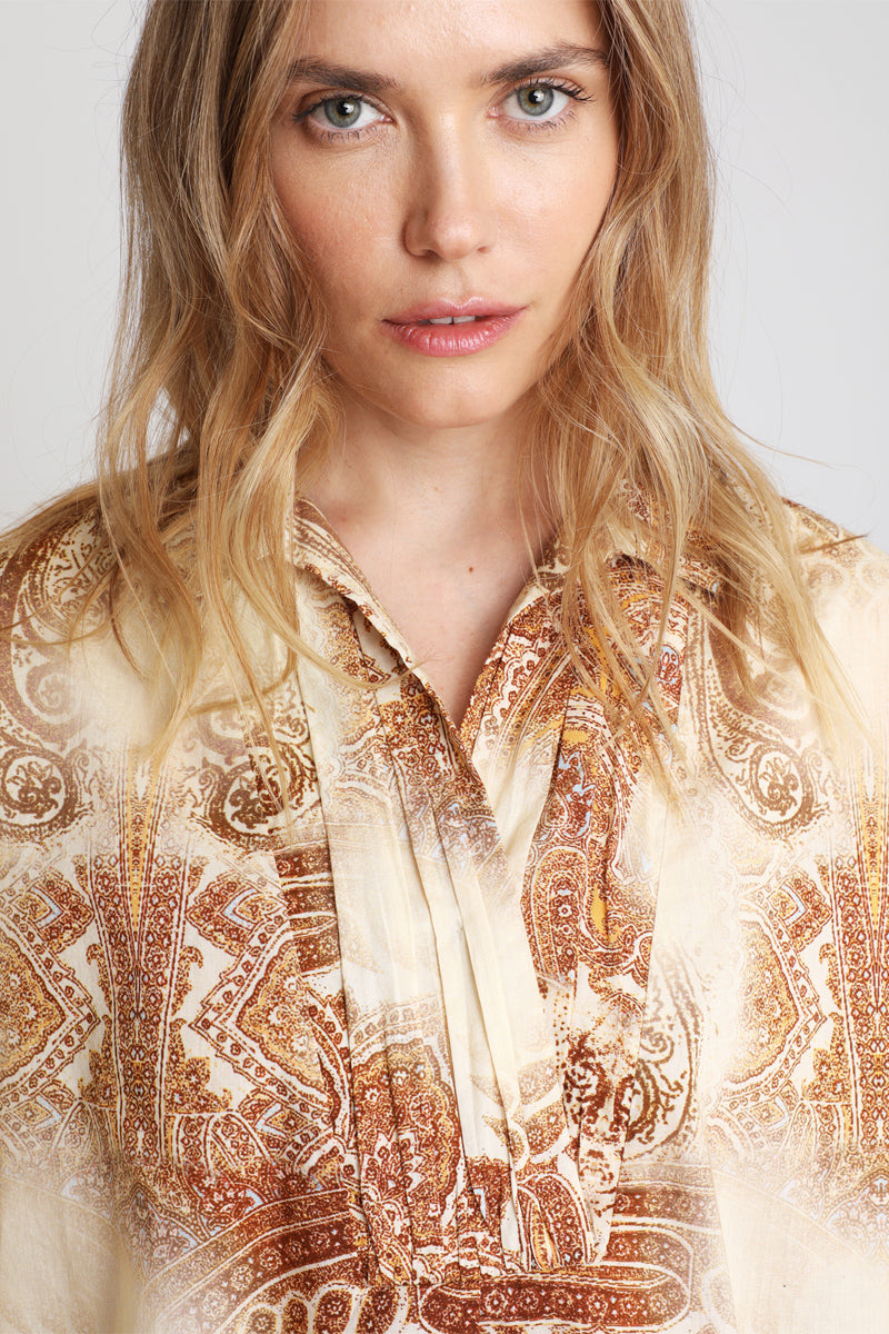 Berenice - Blouse - Beige Et Bordeaux