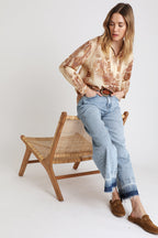 Berenice - Blouse - Beige Et Bordeaux