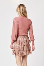 Jersey Ml Puff Con Cuello Redondo - Terracota