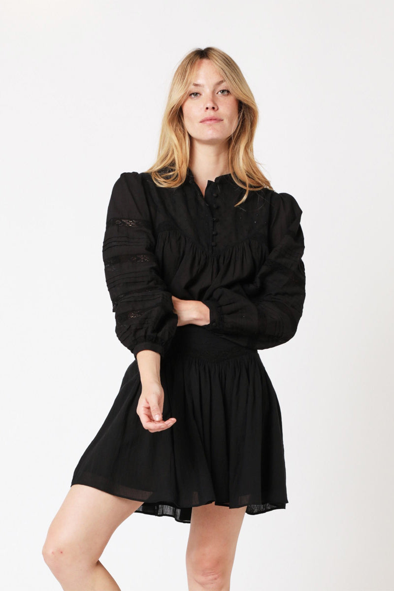 Berenice - Jupe Courte Unie Decoupes - Black