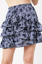 Falda Corta Con Estampado De Volantes - Santorini