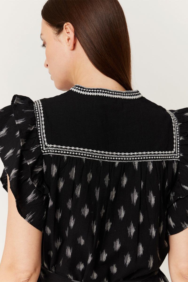 Vestido corto con estampado de cuadros - Negro