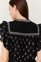 Vestido corto con estampado de cuadros - Negro