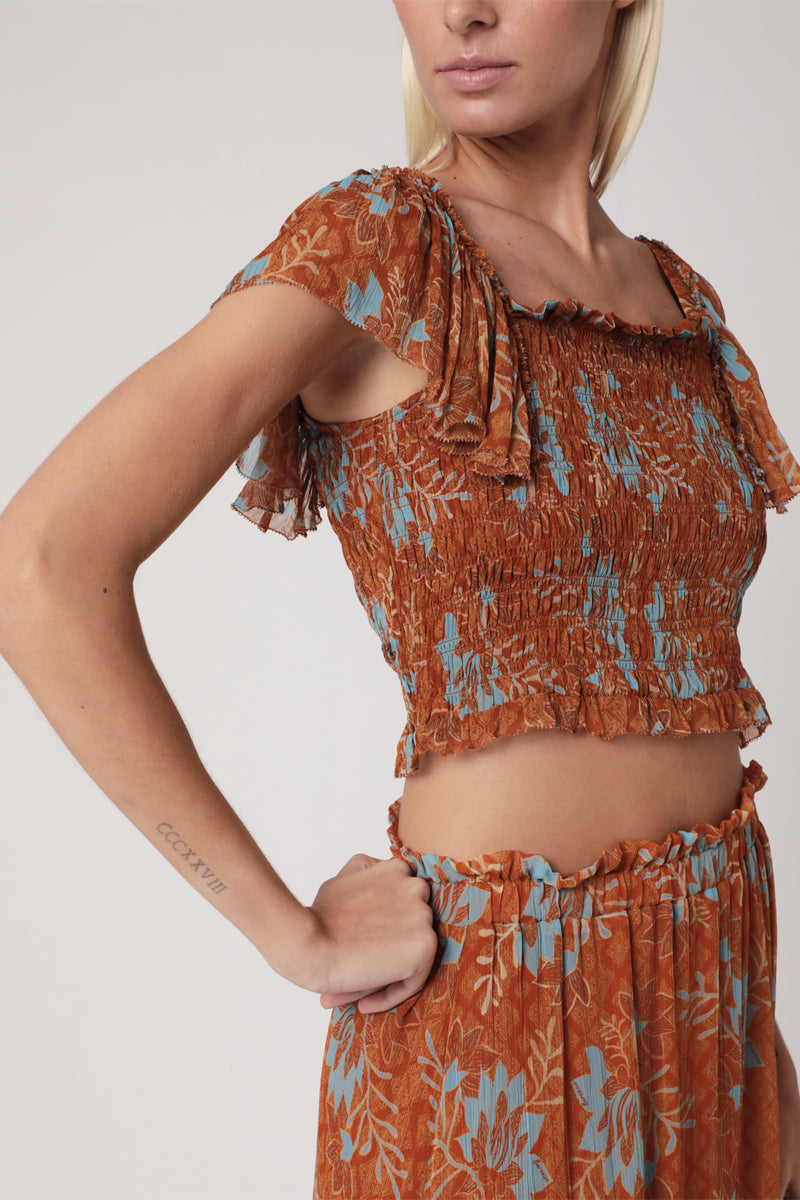 Top Corto Estampado Smock - Marrakech