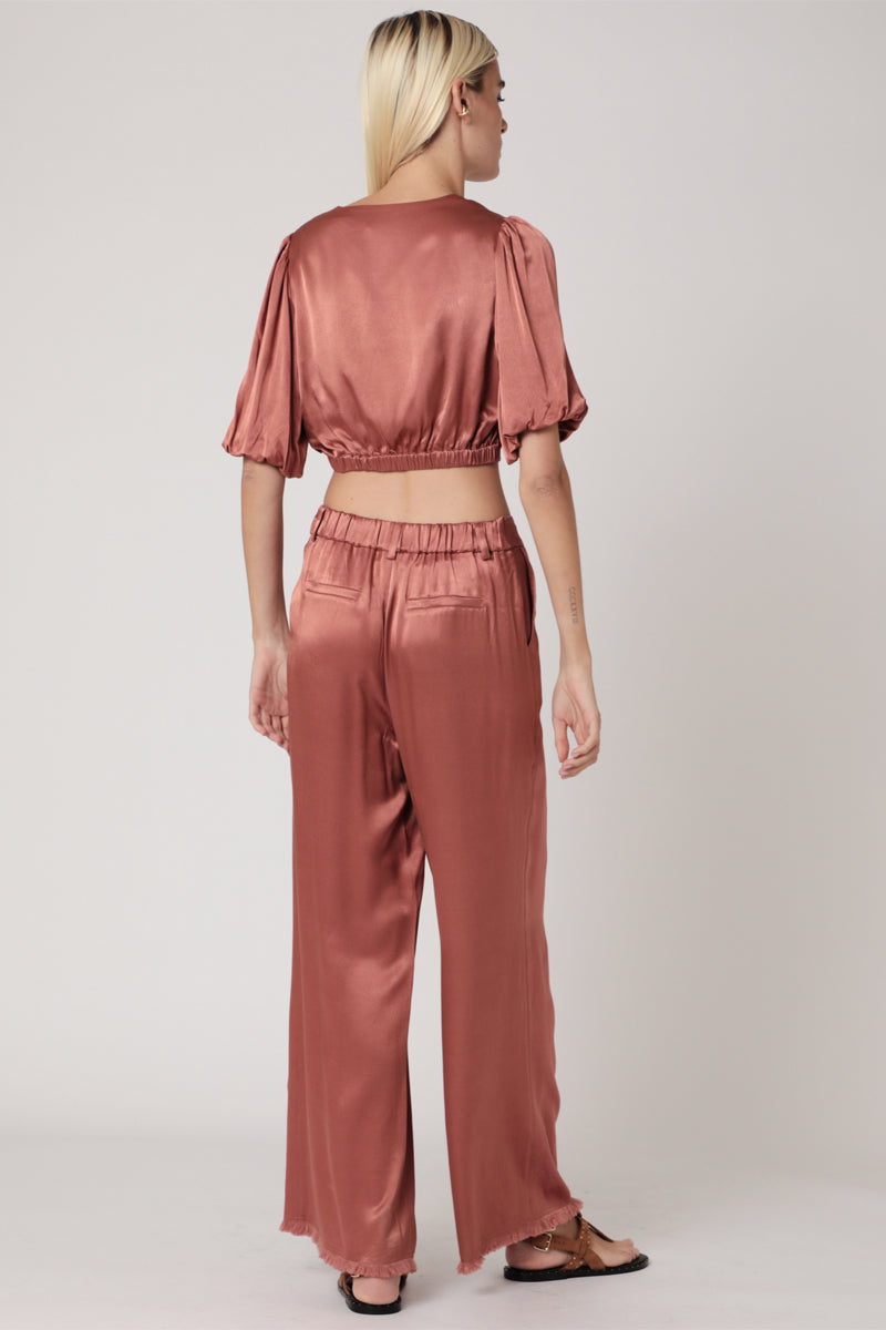 Plain Tie Front Crop Top - Terracota