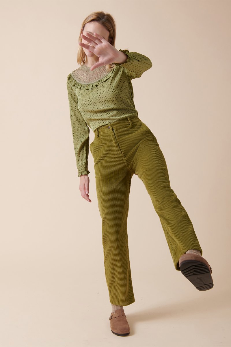 Pantalones de terciopelo Pyrex de talle alto - Verde oliva