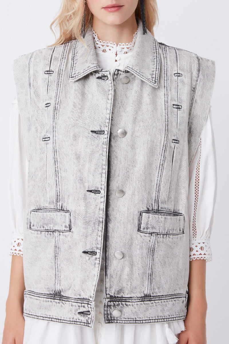 Domino Denim Sleeveless Jacket - Gray