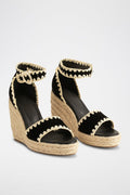 Helies Leather Wedge Sandals - Black