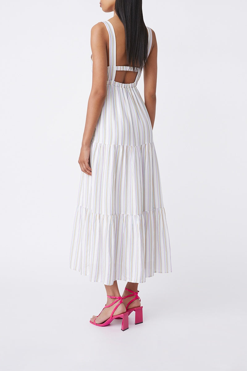 Charlote Long Linen Dress - Mauve And Ecru