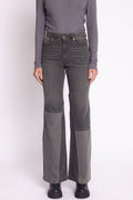 Patchwork Flare Jeans - Gray